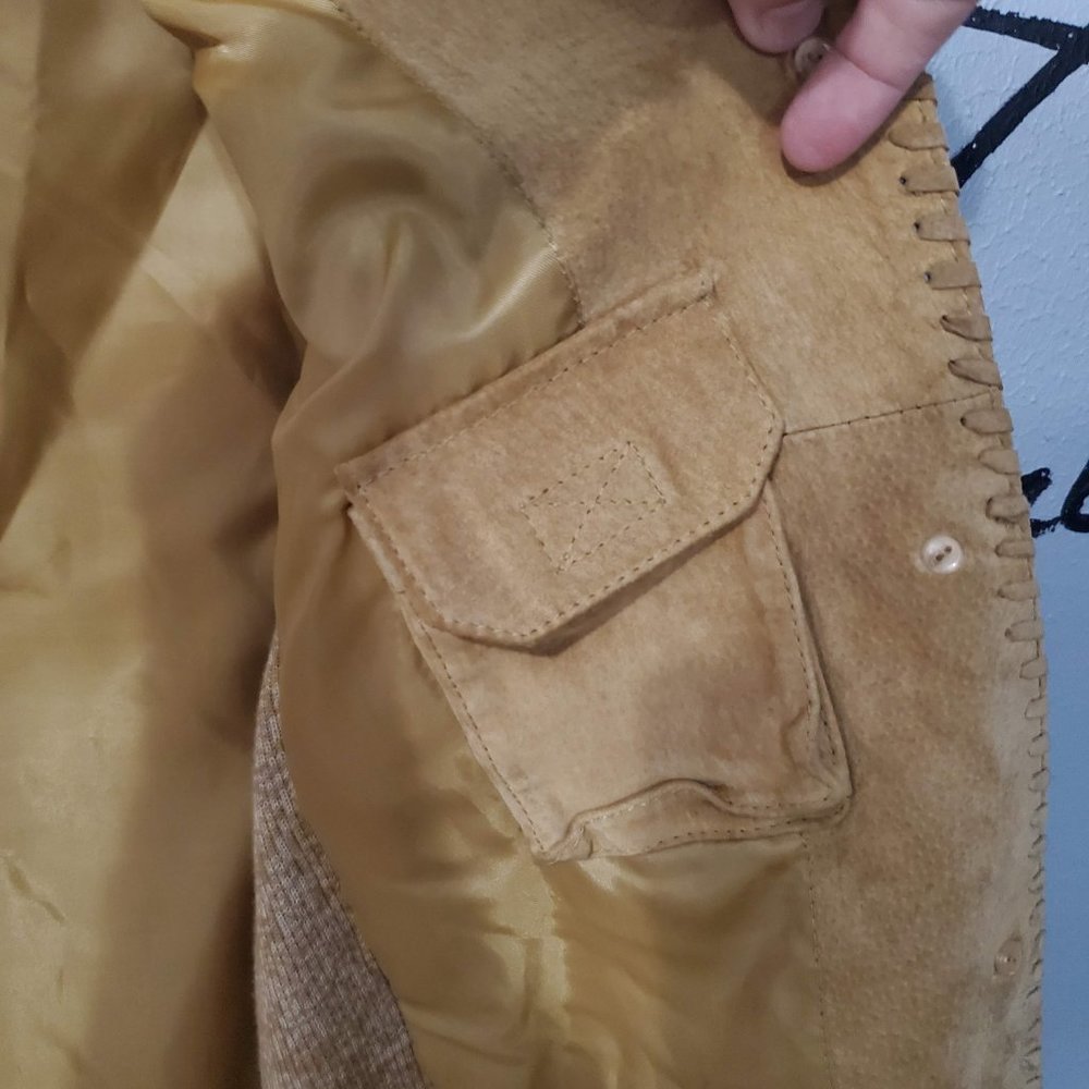 Camel Leather Suede & Knit Vintage Trench Coat from Rem Garson, Lg - Picture 6 of 9